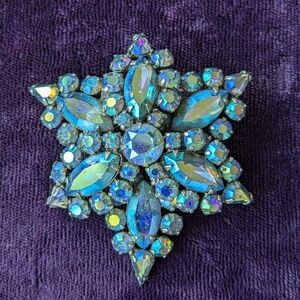 Ben Sherman Blue Starburst Aurora Borealis Brooch, Vintage, Signed